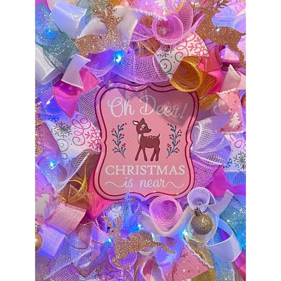 Handmade Oh Deer! Christmas is Near Holiday Ribbon Door Wreath 22 in W65 SO CUTE - Picture 5 of 11